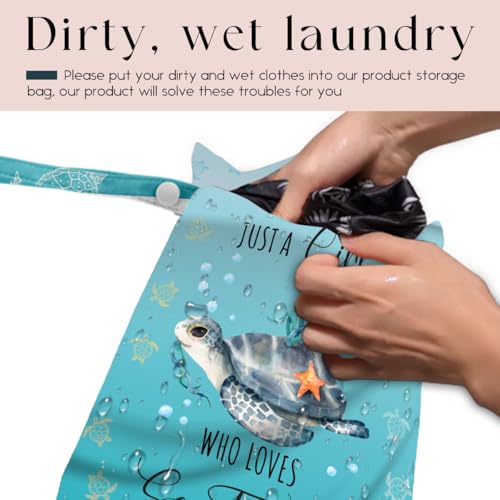 Waterproof Wet Bag for Swimsuit, Travel Beach Wet Dry Bag, Hidden Zipper Reusable Baby turtle Wet Bags, for Travel Beach Wet Swimsuits Toiletries Diapers Dirty Gym Clothes Laundry Bag - color: Baby turtle