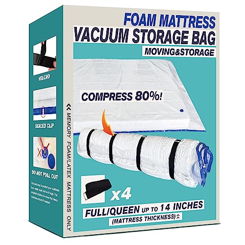 Queen Size Mattress Vacuum Bag for Memory Foam/Latex Mattress Upto 14 Inch, Moving Shipping and Storage, Waterproof and Airtight with 4 Adjustable Straps - size: QUEEN / FULL