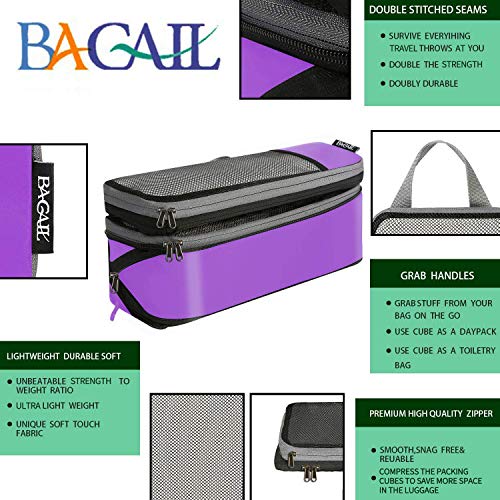 BAGAIL 4 Set/6 Set/8 Set Compression Packing Cubes Travel Accessories Expandable Packing Organizers(Purple HalfMesh 6 Set) - color: 6-Purple, style: Half Mesh