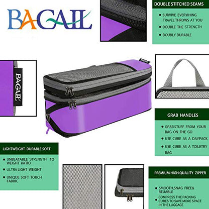 BAGAIL 4 Set/6 Set/8 Set Compression Packing Cubes Travel Accessories Expandable Packing Organizers(Purple HalfMesh 6 Set) - color: 6-Purple, style: Half Mesh
