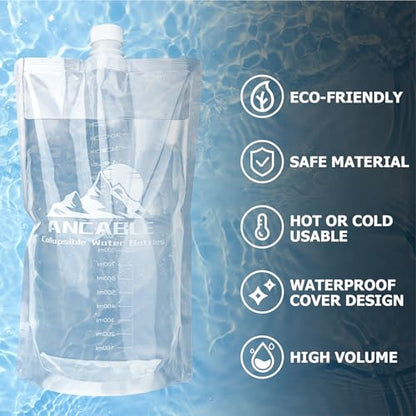 Ancable 64oz Collapsible Water Bottles, 6-Pack Reusable Travel Foldable Water Bottles for Hiking Camping Running Bike, BPA-Free Water Bottle - color: Clear x 6, size: 64 Ounces