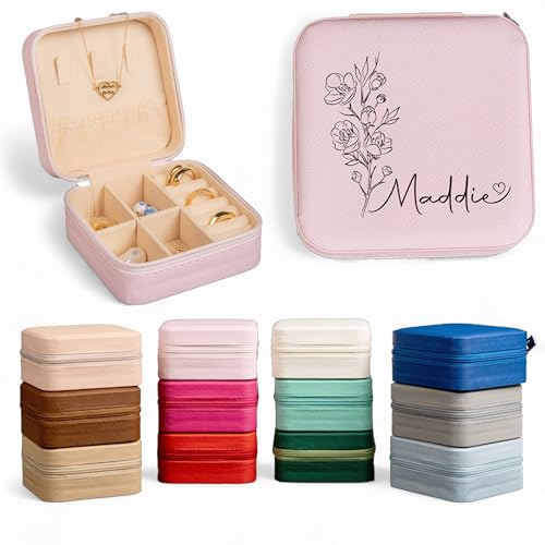 Custom Travel Jewelry Organizer, Jewelry Box, Ring Holder For Jewelry, Travel Accessories For Women, Jewerly Organizator, Bridesmaid Gifts - color: PU Leather - Birth Flower