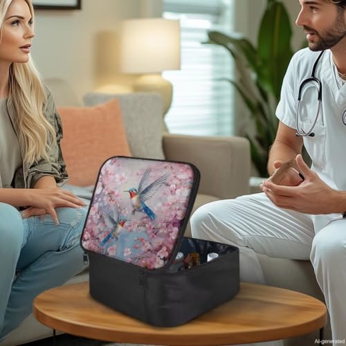 Empty First Aid Bag Hummingbird Floral Medical Bag Empty Large Capacity for Home Office and Travel Use Lightweight Washable Soft Fabric - color: Hummingbird Floral