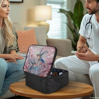 Empty First Aid Bag Hummingbird Floral Medical Bag Empty Large Capacity for Home Office and Travel Use Lightweight Washable Soft Fabric - color: Hummingbird Floral