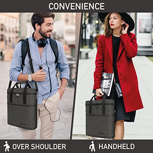 opux 3 Bottle Wine Carrier Tote, Insulated Leakproof Wine Cooler Bag, Wine Travel Bag for Picnic BYOB Beach, Portable Wine Bottle Carrying Case, Gift for Wine Lover Women Men Christmas, Charcoal Grey - color: Charcoal Gray