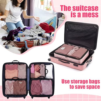 7 Pcs Packing Cubes for Travel Days of Week Compression Packing Cube with Labels Organizers Luggage Storage Bag(Pink,Large) - color: Pink