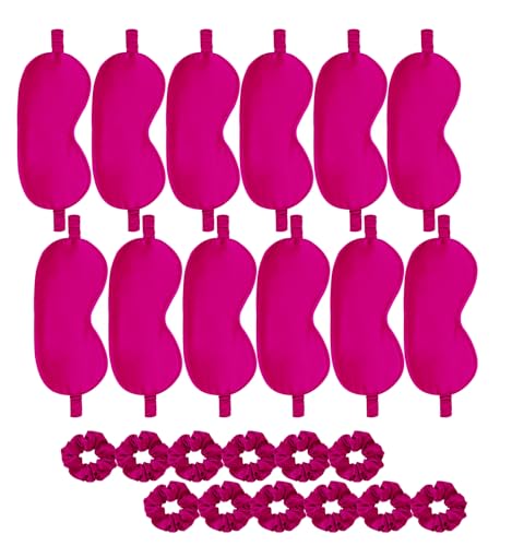 24Pcs Satin Eye Mask Silk Sleep Masks Silky Eyes Cover Blackout Blindfold Eyeshade Scrunchies Hair Ties Travel Wedding Gift - color: Hot Pink
