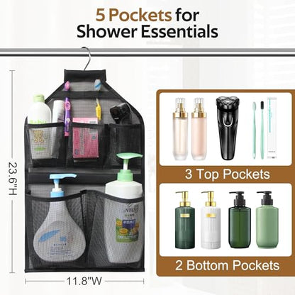 MISSLO Bathroom Shower Organizer Mesh Hanging Shower Caddy with Rotatable Hanger (Black)