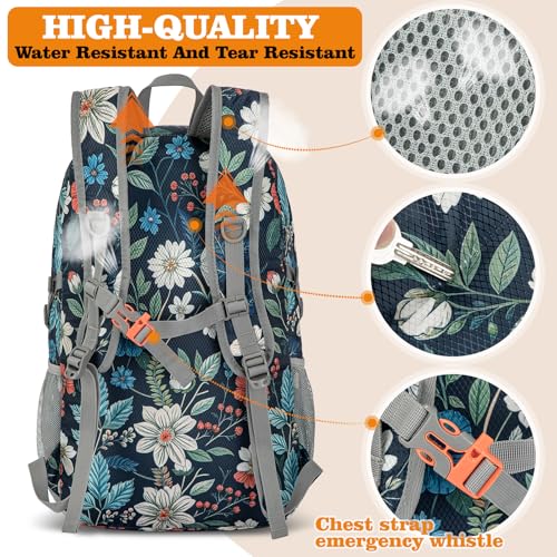 ZOMAKE Lightweight Packable Backpack 30L, Foldable Hiking Backpacks Water Resistant Compact Folding Daypack for Travel(Navy blue,Floral pattern) - color: Navy Blue,floral Pattern