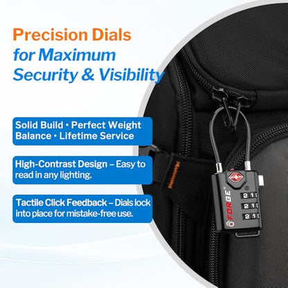 TSA Approved Cable Luggage Locks, Re-settable Combination with Alloy Body - color: Black 4 Pack