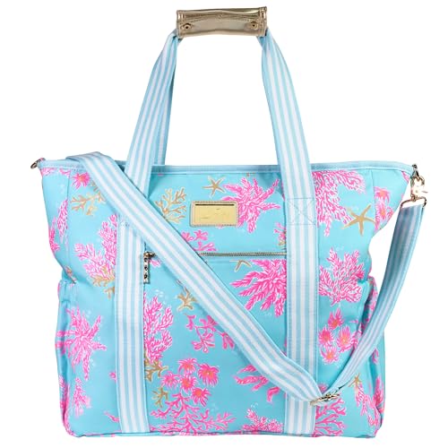 Lilly Pulitzer Beach and Picnic Cooler, Insulated Bag with Adjustable Shoulder Strap and Zipper, Soft Cooler - color: Royal Coral