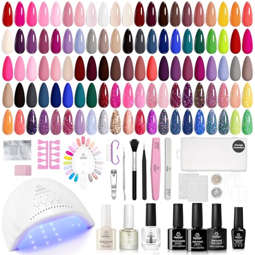 Beetles 75Pcs Gel Nail Kit with U V Light -45 Colors Nails Kit for Beginners with Everything Included 5PCS Base Top Coat Soak Off Nails Art Tools All Season Design Manicure Gifts for Women Teen Girls - color: Chic Outfits Nail Kit for Beginners