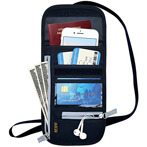 Travel Neck Wallet, RFID Blocking Passport Holder with Adjustable Neck Strap for Men and Women to Keep Cash, Credit Cards and Travel Documents Safe - Black - color: Black