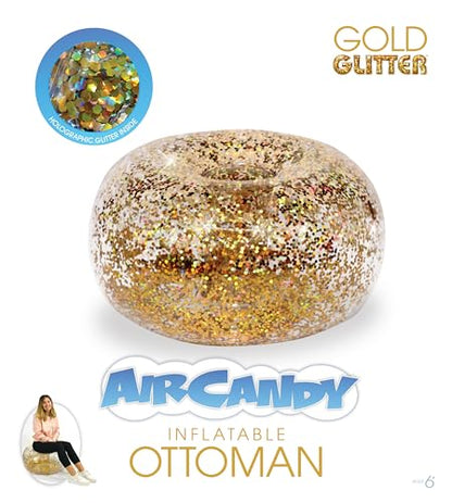 Air Candy Inflatable Ottoman BloChair Filled with Gold Glitter Perfect Inflatable Furniture for Kids and Adults. Can be Used Indoors or Outdoors.