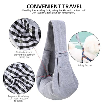 Dog Carrier Sling - Reversible Puppy Carrier Purse with Storage Pocket, Hand-Free Dog Sling Carrier for Carry Small Dogs and Cats, Travel Safety Harness, Dog and Cat Harness (Gray) - color: Gray