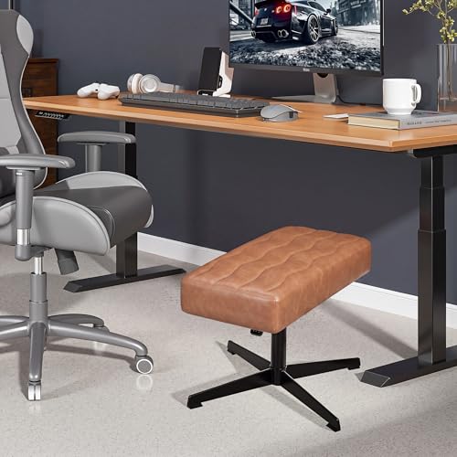 VECELO Under Desk Footrest, PU Ergonomic Foot Rest with Comfort Padding, Height Adjustable for Relieving Leg Pain, Stiffness, and etc, Brown - color: Brown