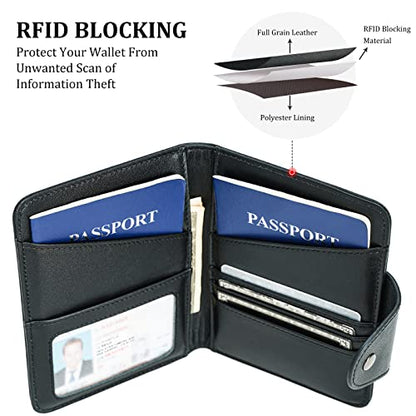 Polare Napa Leather Slim and Soft RFID Blocking wallet For Men Snap Bifold Travel Wallet Passport Holders 2 Passports (Black) - color: Black