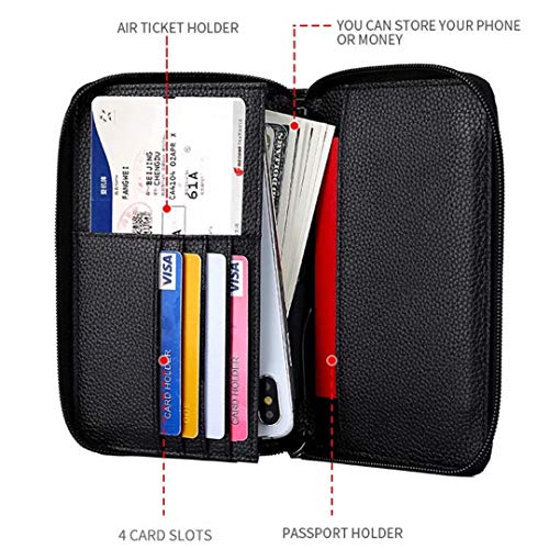 Genuine Leather Travel Passport Wallet RFID Blocking Zip-Around Passport Holder