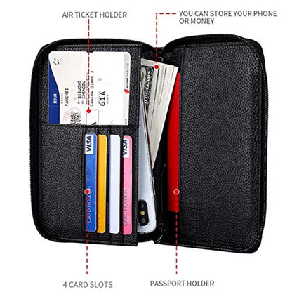 Genuine Leather Travel Passport Wallet RFID Blocking Zip-Around Passport Holder