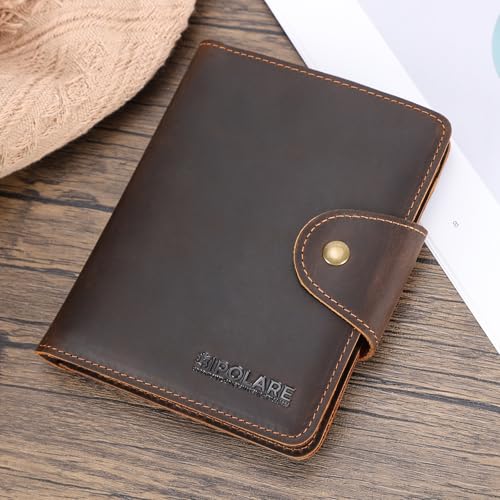 Polare Full Grain Leather Slim and Soft RFID Blocking wallet For Men Snap Bifold Travel Wallet Passport Holders 2 Passports (Dark Brown) - color: Dark Brown