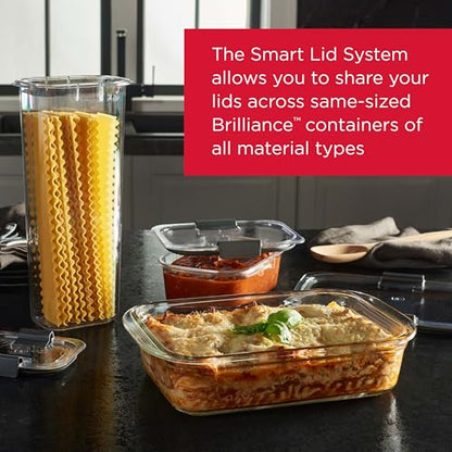 Rubbermaid Brilliance Glass Food Storage Containers, 8 Cup, Set of 2, BPA-Free, Leak-Proof, Clear - size: 8 cups (4-Piece)