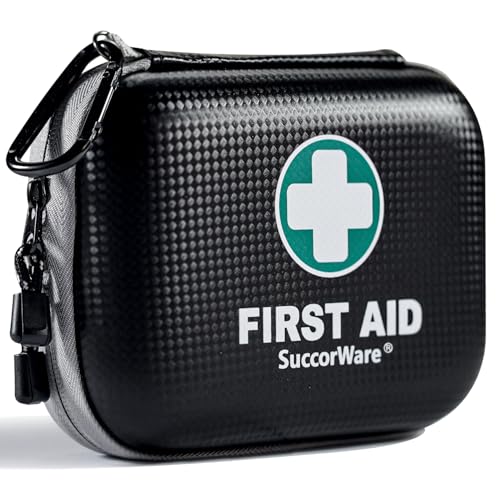 SuccorWare 150 Pieces Mini First Aid Kit - Small Medical Kit with Hard Shell - Emergency First Aid Kit for Car, Travel, Home, Outdoor, Office, Camping, Hiking (Black) - color: Black