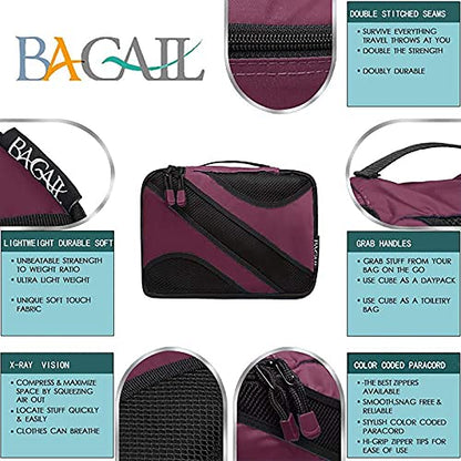 BAGAIL 6 Set Packing Cubes,Travel Luggage Packing Organizers - color: The Burgundy, style: 6 Set