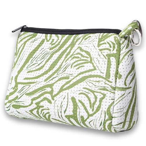 POPUPS Large Makeup Bag with Zipper - Waterproof Neoprene Cosmetic Bag 7.7 x 10.75 x 5 inches - color: Print Serengeti Green
