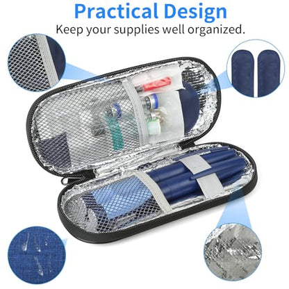 GERMUN Insulin Pen Cooler Travel Case with 2 Reusable TSA Approved Ice Packs, Diabetic Medication Insulated Cool Organizer Bag for Insulin Pens and Other Diabetic Supplies Storage (Blue) - color: Blue