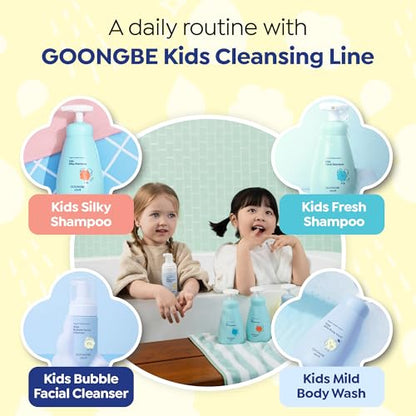 GOONGBE Kids Travel Toiletry Set – 4-in-1 TSA Carry-On Kit with Shampoo, Body Wash, Face Cleanser (Sunscreen Removal) & Lotion, Silicone-Free Low pH for Sensitive Skin1oz Each
