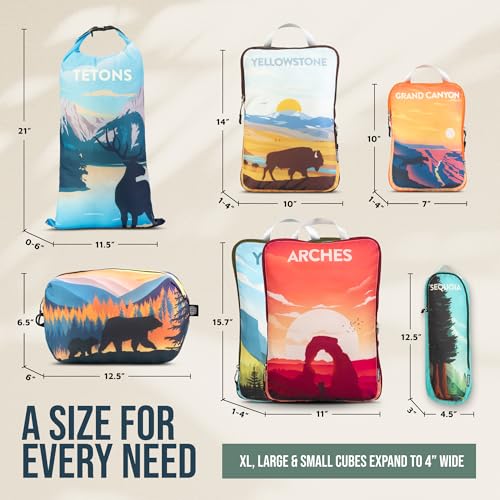 Large Compression Packing Cubes for Travel-Packing Cube Luggage Organizers 7 Piece Set for Checked Luggage-Ultralight, Expandable/Compression Bags by TRIPPED Travel Gear (National Parks) - color: National Parks