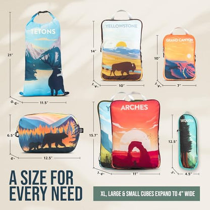 Large Compression Packing Cubes for Travel-Packing Cube Luggage Organizers 7 Piece Set for Checked Luggage-Ultralight, Expandable/Compression Bags by TRIPPED Travel Gear (National Parks) - color: National Parks