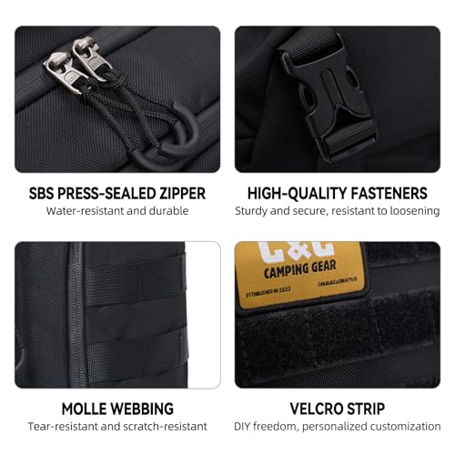 Timeet Tactical Backpack for Men, 21 Inch Black 40L Large Capacity, Laser Cut Molle Three Sided Opening, Water Resistant 17 inch Laptop Military Hiking 3 Day Assault Pack - color: Black