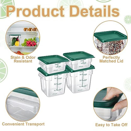 Barydat 4 Pcs Square Food Storage Containers with Lids Measurement Scales, 2qt & 4qt Clear Plastic Stackable Containers for Dough Proofing Baking Kitchen Restaurant and Pantry Organization(Green) - color: Green