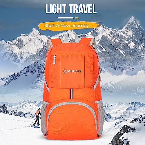 ZOMAKE Lightweight Packable Backpack 35L, Light Foldable Backpacks Water Resistant Collapsible Hiking Bag, Compact Folding Day Pack for Travel Camping(Orange) - color: Orange