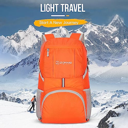 ZOMAKE Lightweight Packable Backpack 35L, Light Foldable Backpacks Water Resistant Collapsible Hiking Bag, Compact Folding Day Pack for Travel Camping(Orange) - color: Orange