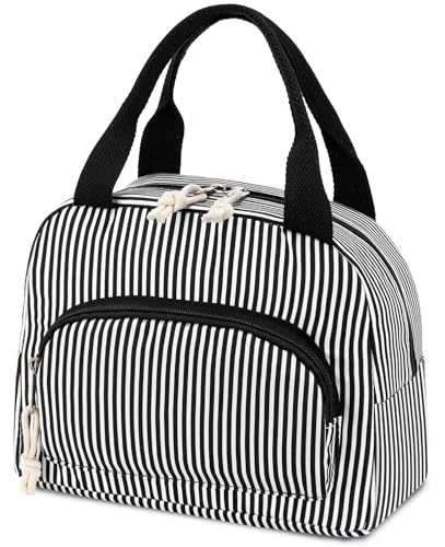 Lunch Bag Women Lunch Box for Women Adult Cute Insulated Lunch Bag Small Cooler Lunch Tote Bags for Work Picnic Travel (Black Stripes) - color: Black Stripes