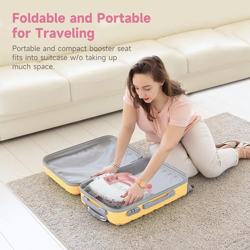 YOLEO Baby High Chair Booster Seat for Dining Table, Foldable High Chairs with Adjustable Heights, Travel Booster Seat with Removable Tray - color: Pink, size: With Cushion