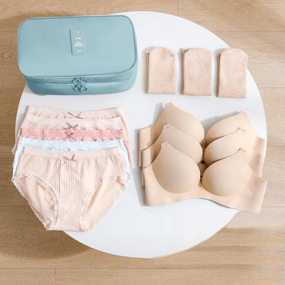 Portable Underwear Bra Storage Bag Waterproof Travel Organizers Multi-Layer Toiletry Packing Cube - color: Stripe-light blue