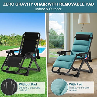 NAIZEA Padded Zero Gravity Chair, Folding Outdoor Lounge Chairs, Adjustable Reclining Camping Chairs with Cup Holder, Ergonomic Patio Lawn Chair for Balcony Beach Deck Yard - color: Green, style: Zero Gravity Chair 2 Pack