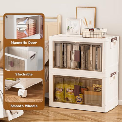 45GAL/180QT 3 tier large stackable storage bins with lid and wheels, collapsible storage bins plastic with doors，suit for clothes, closet, home and office - style: 3 Pack