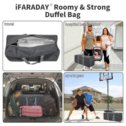iFARADAY Foldable Duffle Bag for Travel - 75L Large Spare Travel Duffel Bag Lightweight with Trolley Sleeve - Grey - color: Grey