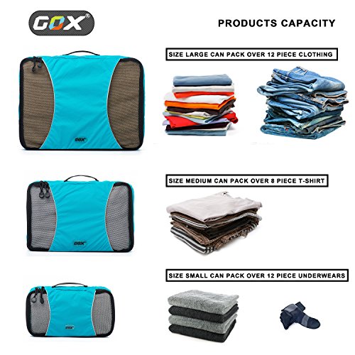 GOX Ultra Light 5 piece Packing Cubes Travel Luggage Organizer 1 Large 2 Medium 2 Small - color: blue