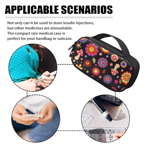 Hippie Flower Diabetic Care Organizers for Women Men, Mushroom Print Insulin Cooler Travel Case Portable Ultra-Light Medication Cooler for Diabetic Supplies - color: Hippie Flower Mushroom