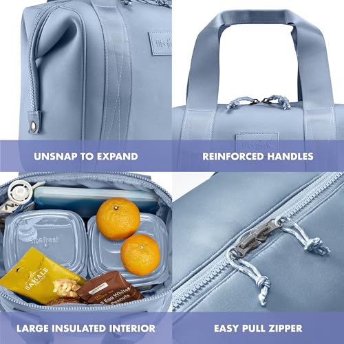 Fit & Fresh Remi Lunch Bag for Women Work – Neoprene Lunch Tote with Containers & Ice Pack, Reusable Meal Prep Lunch Box, Large Capacity, Machine Washable, Slate - color: Blue
