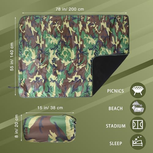 Preboun 4 Pack Large Waterproof Stadium Blankets Thick Warm Fleece Picnic Camping Blankets for Cold Weather Football Games Concerts Beach Outdoor Activities Homeless Donations(Camouflage) - color: Camouflage