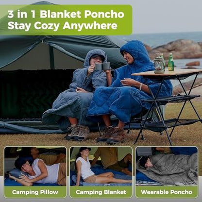 ATEPA Wearable Sleeping Bag Blanket Poncho, Recycled Water-Resistant Camping Poncho, Stadium Blanket for Outdoor Sports - color: Red