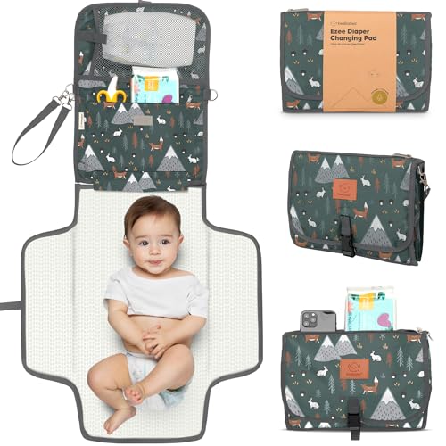 KeaBabies Portable Diaper Changing Pad, Travel, Car - Large Waterproof Baby Changing Mat, Wipeable, Padded, On The Go Travel Diaper Clutch Bag, Easy to Use Pockets for Newborn Essentials (Woods) - color: Woods