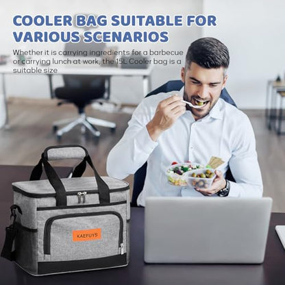 Insulated Cooler Bag for Men Women, 15L Soft Cooler Bag with Adjustable Shoulder Strap, Leakproof for Work, Camping, Travel, Picnic
