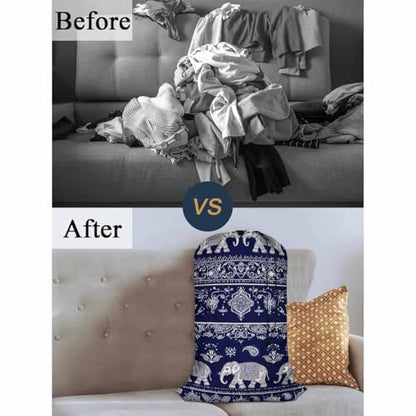 Swono Elephant Laundry Bag Large Heavy Duty Laundry Backpack with Adjustable Drawstring Closure Tribal Ethnic Animal Paisley Flower Lotus Laundry Hamper for Traveling Dirty Clothes Organizer - color: Elephant